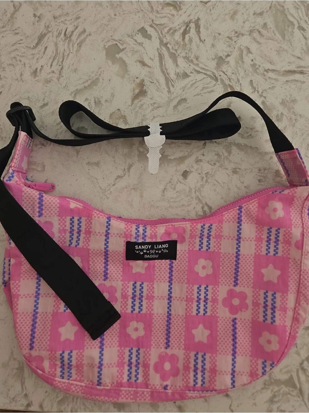 Baggu Medium Nylon Crescent Bag - Market Plaid Pink Sandy Liang NWT